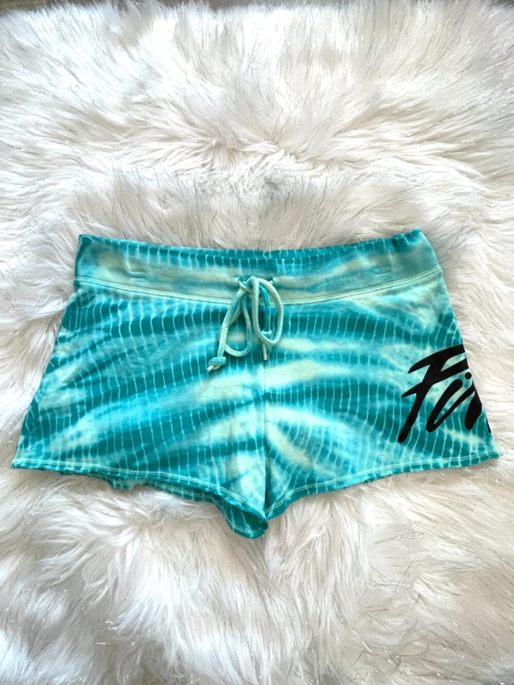 New Victoria's Secret PINK Shorts Knit Green Blue Teal Tie Dye Black Logo Small